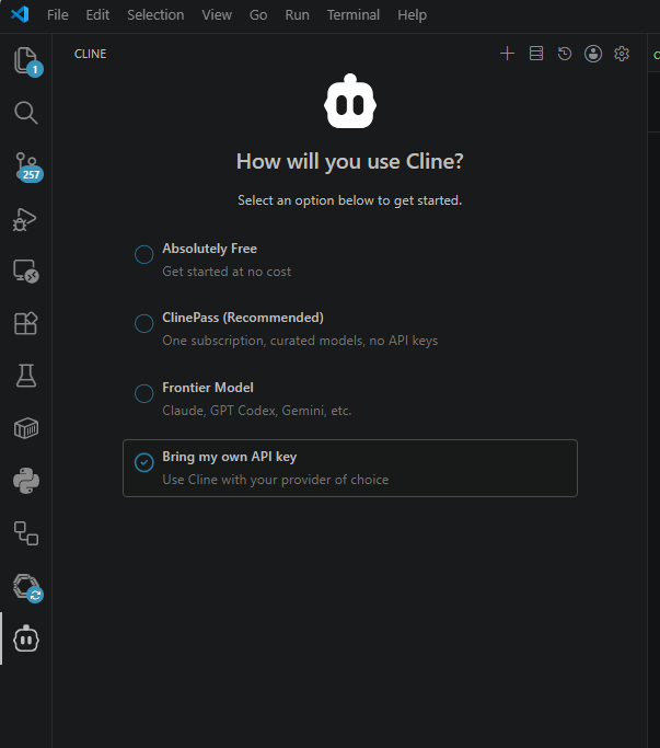 Cline Setup Cline api key